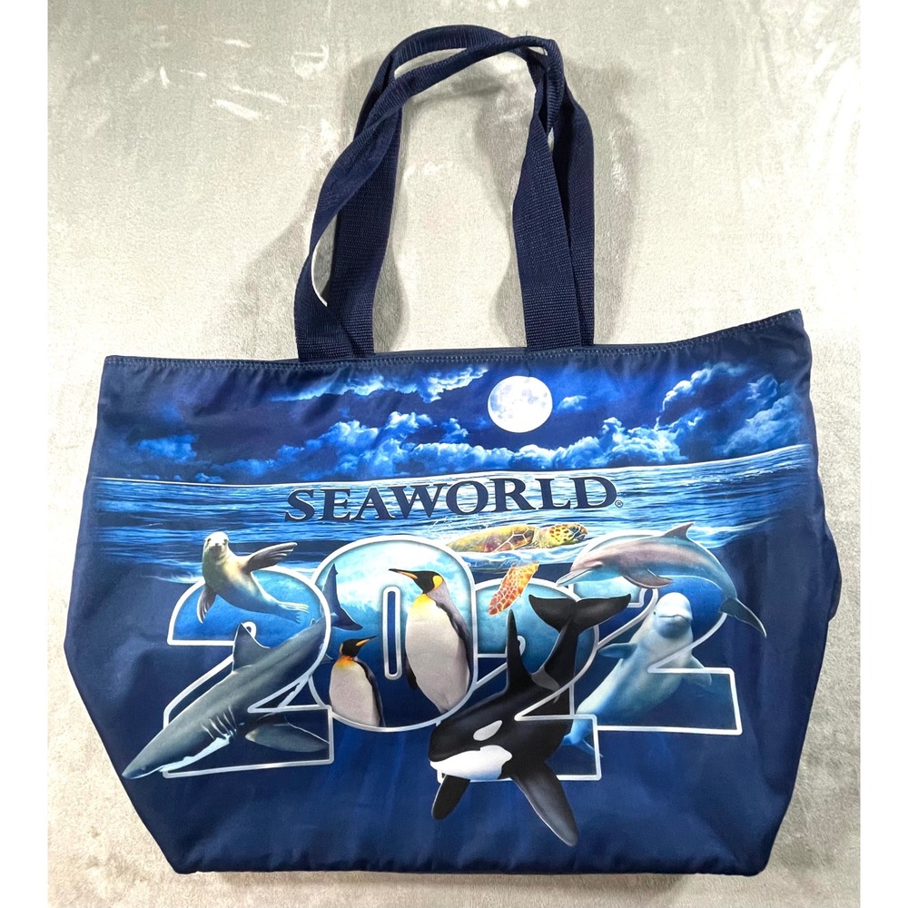 SeaWorld Tote Bag Blue 2022 Souvenir Marine Life Graphic Theme Part Nautical